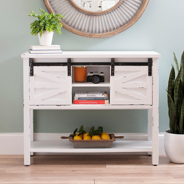 Farmhouse Sliding Barn Door White Console Table