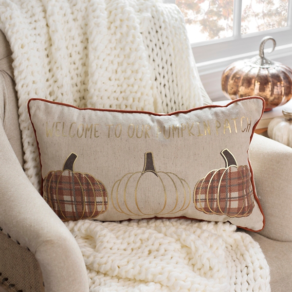 Gold Welcome To Our Pumpkin Patch Accent Pillow