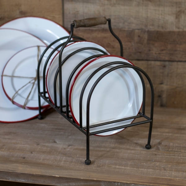 Black Metal And Wood Handle Plate Holder Kirklands