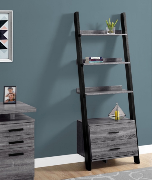 Gray And Black Ladder Style Bookcase With Drawers Kirklands