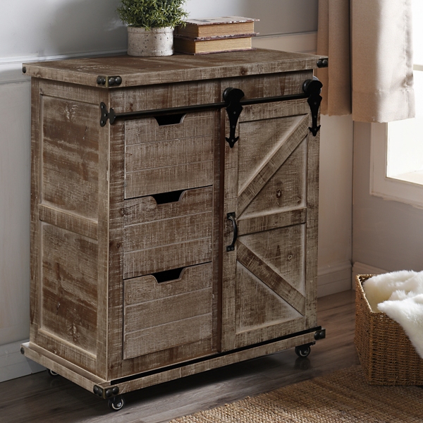 Rustic Natural Fir Wood Rolling Barn Door Cabinet Kirklands