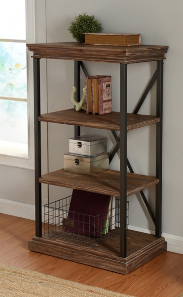 Wood 4 Tier Bookshelf With Black Steel Frame Kirklands