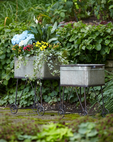 Galvanized Wash Tub Planters With Wheels Set Of 2