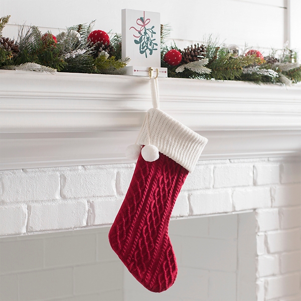 Red Knit Christmas Stocking With Poms
