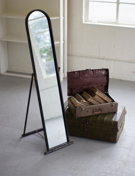 Metal Framed Floor Mirror With Stand