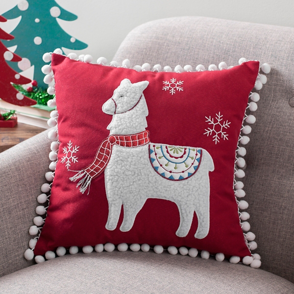 Christmas Llama Pom Pom Pillow Kirklands