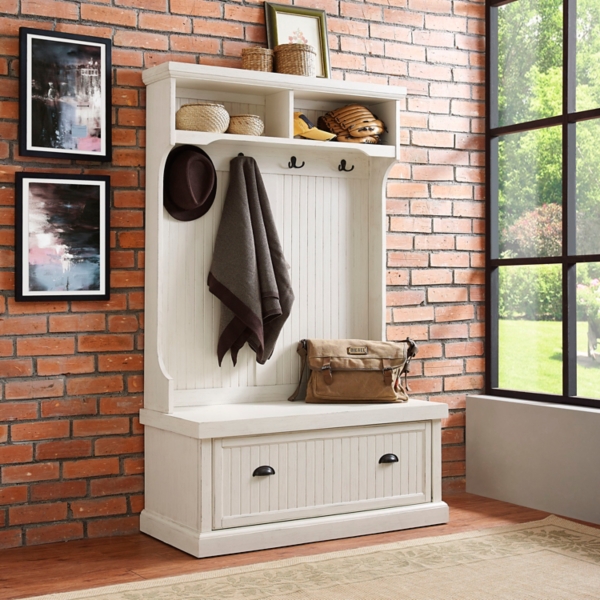 Distressed White Seanan Storage Hall Tree Kirklands