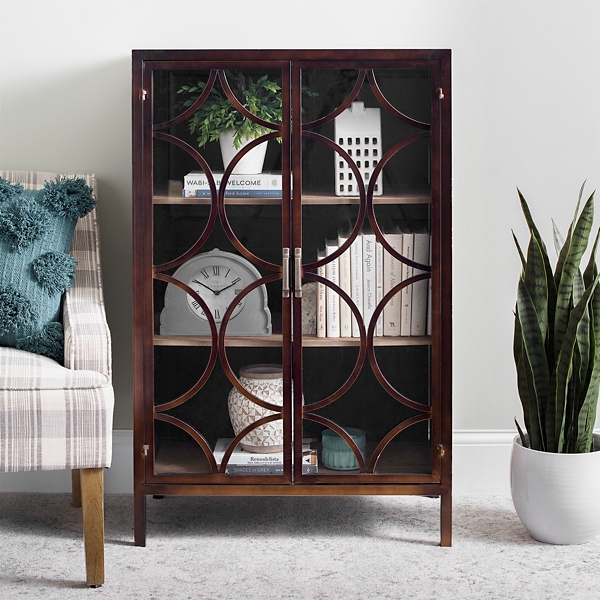 Bronze Metal Circles Cabinet With Glass Doors Kirklands