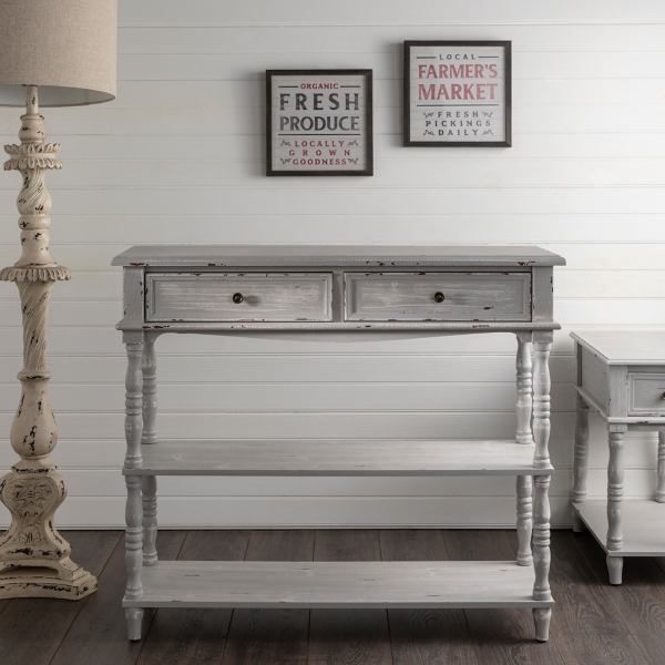 Chalk Gray Open Shelf 2 Drawer Console Table Kirklands