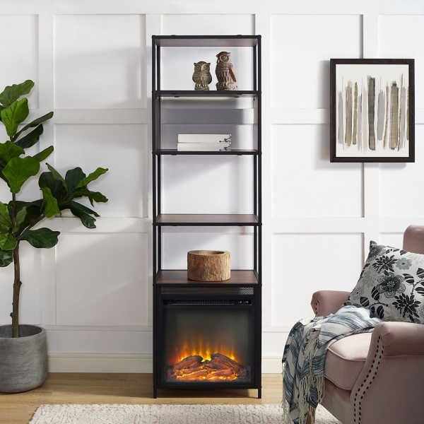 Dark Walnut Electric Fireplace Bookshelf Tower Kirklands