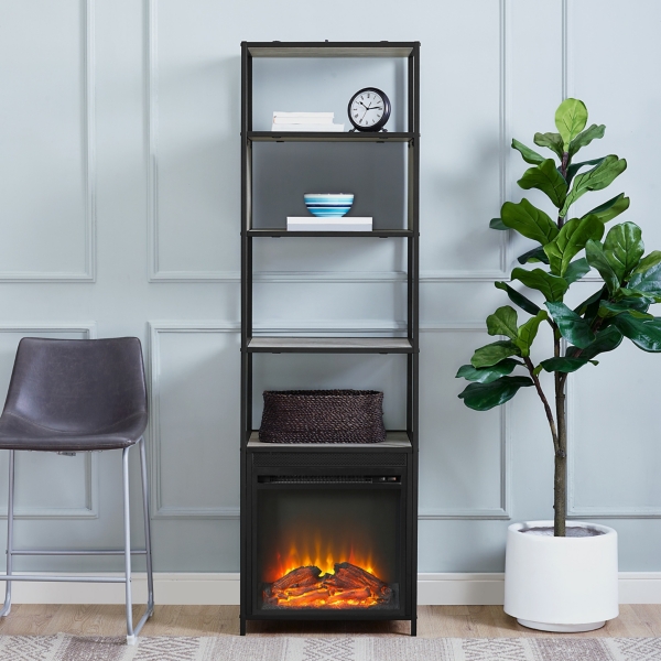 Gray Wash Electric Fireplace Bookshelf Tower Kirklands