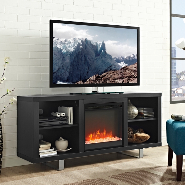 Black Tv Media Console With Electric Fireplace Kirklands