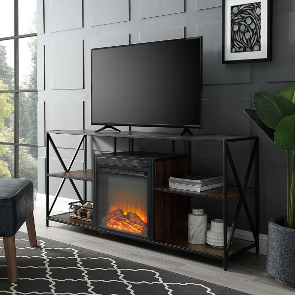 Dark Walnut Electric Fireplace Media Console Kirklands