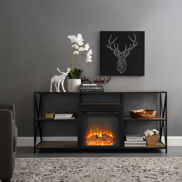 Rustic Oak Electric Fireplace Media Console Kirklands