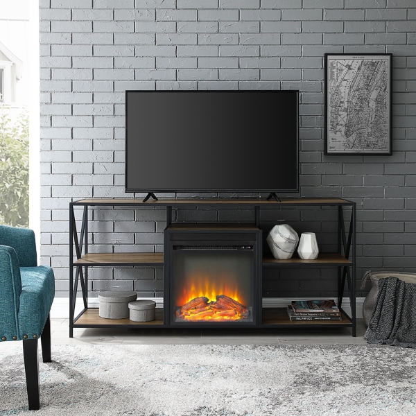 Rustic Oak Electric Fireplace Media Console Kirklands