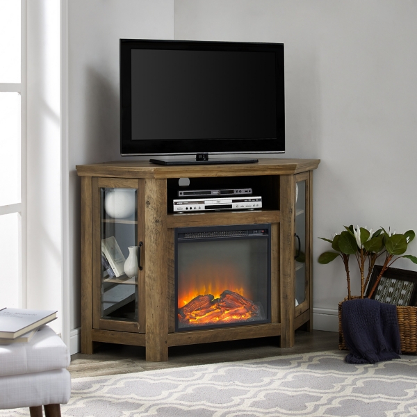 Rustic Oak Electric Fireplace Corner Media Console Kirklands