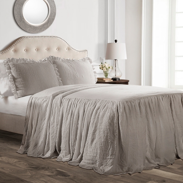 Gray Ruffle Skirt 3 Pc Queen Comforter Set Kirklands