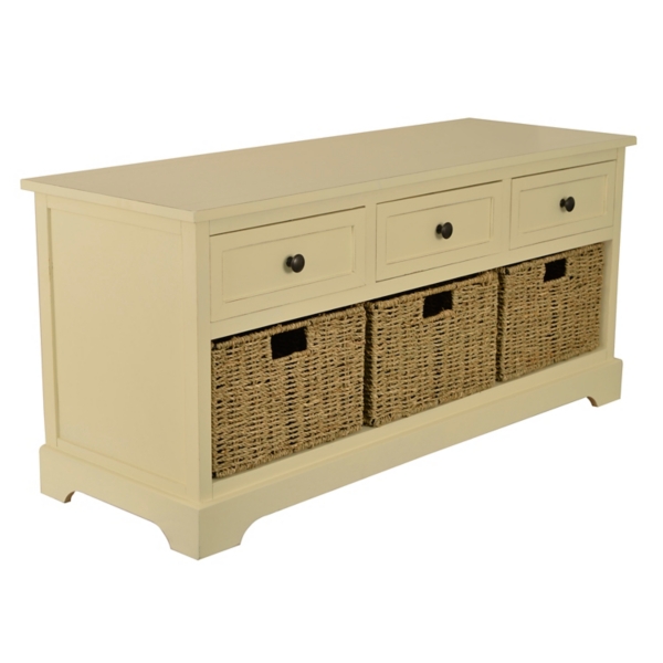 Adalynn White Storage Bench With 3 Wicker Baskets Kirklands