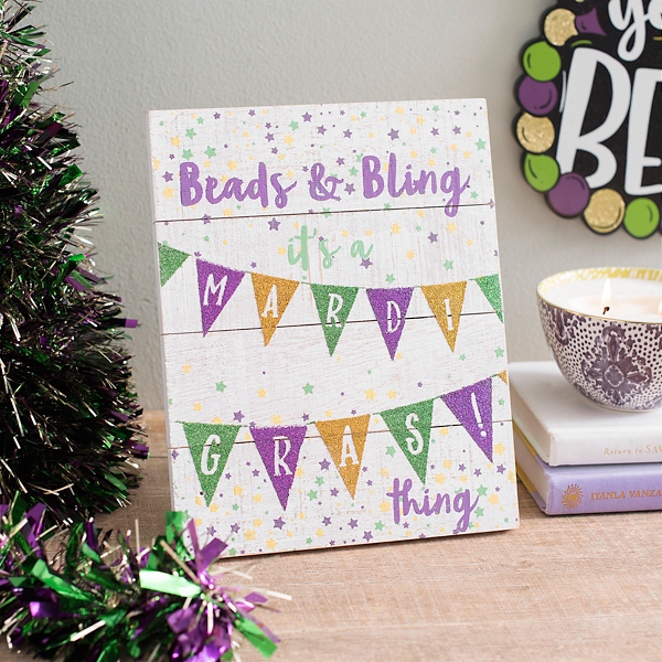 Beads And Bling Mardi Gras Tabletop Pallet Sign Kirklands