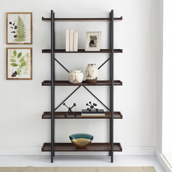 Metal Pipe Dark Walnut Wood 5 Tier Bookshelf Kirklands