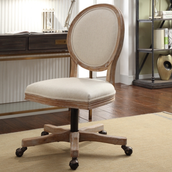 Natural Linen Ava Swivel Office Chair Kirklands