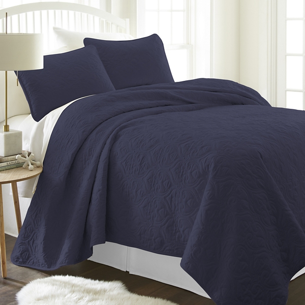 Navy Damask Soft 3 Pc King Quilt Coverlet Set Kirklands