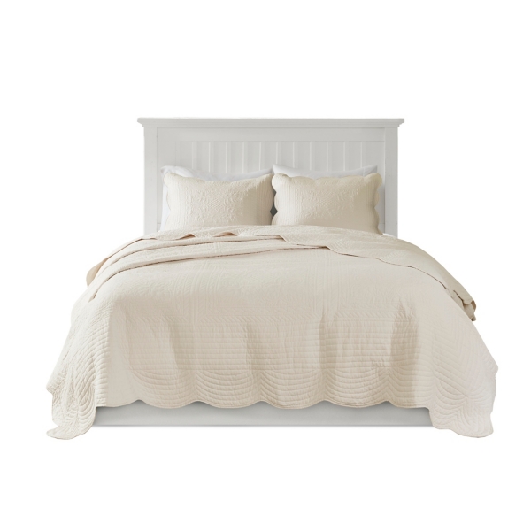 Ivory Scalloped Monica 3 Pc King Coverlet Set Kirklands