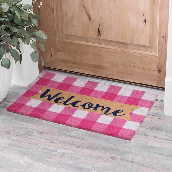 Pink And White Buffalo Check Welcome Doormat Kirklands