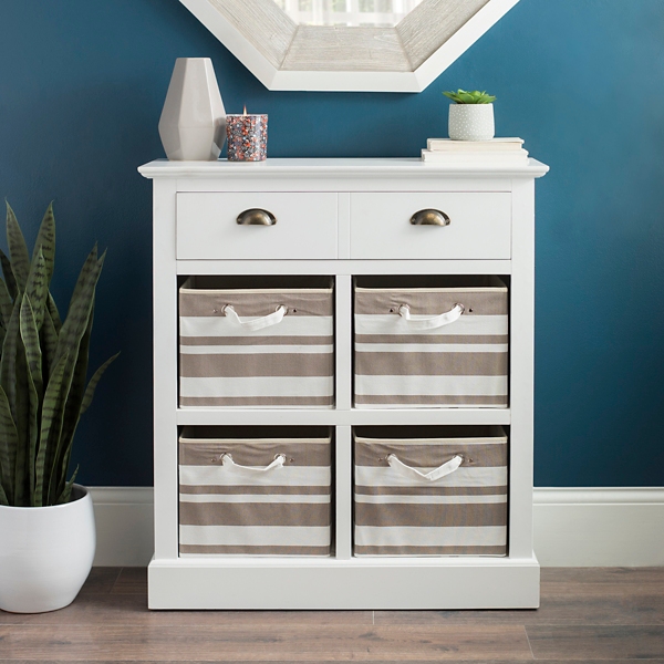 White Chest With Tan Stripe Baskets Kirklands