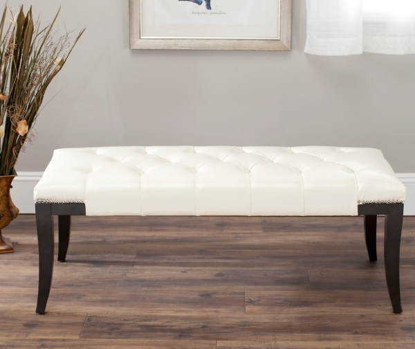 Cream Leather Thurston Bench With Nailheads Kirklands