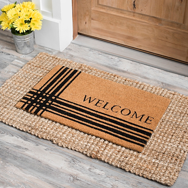 Black Stripes Welcome Doormat Kirklands