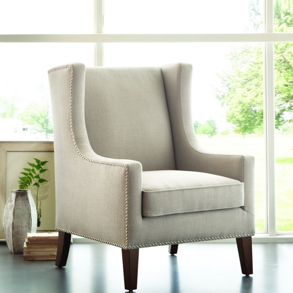 Natural Linen Wingback Chair With Nailhead Trim Kirklands