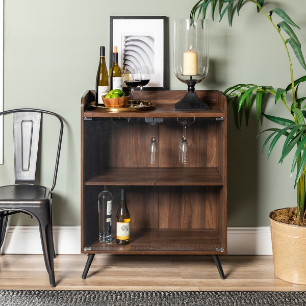 Dark Walnut Bar Cabinet With Glass Doors Kirklands