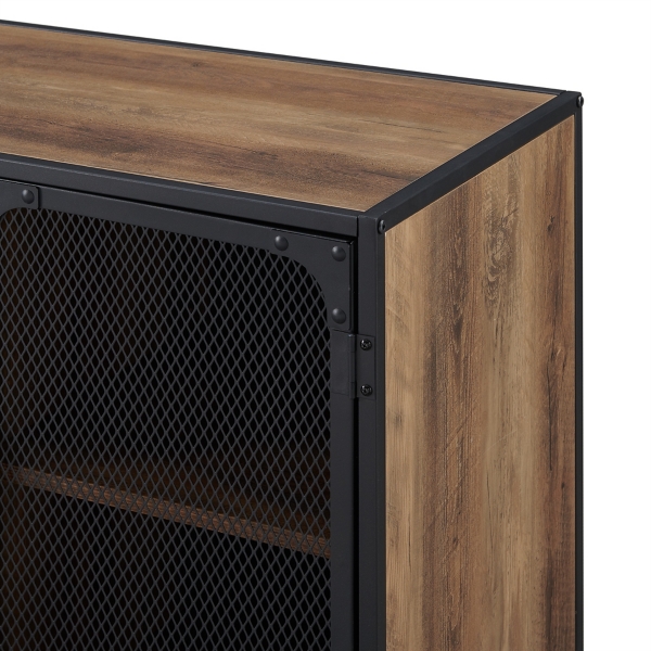 Industrial Mesh Door Rustic Oak Media Cabinet Kirklands