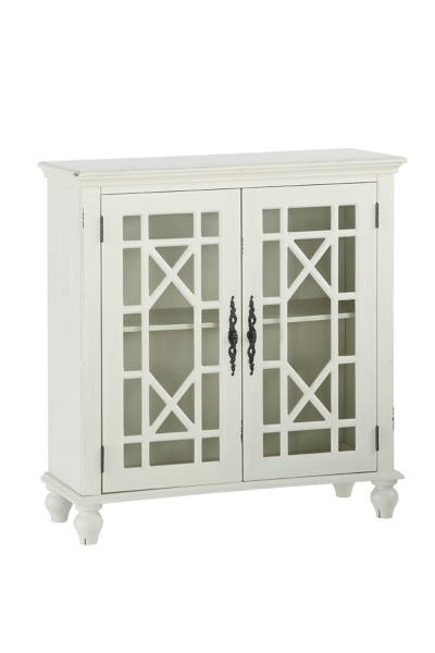 Amelia Antique White Glass Doors Lattice Cabinet Kirklands