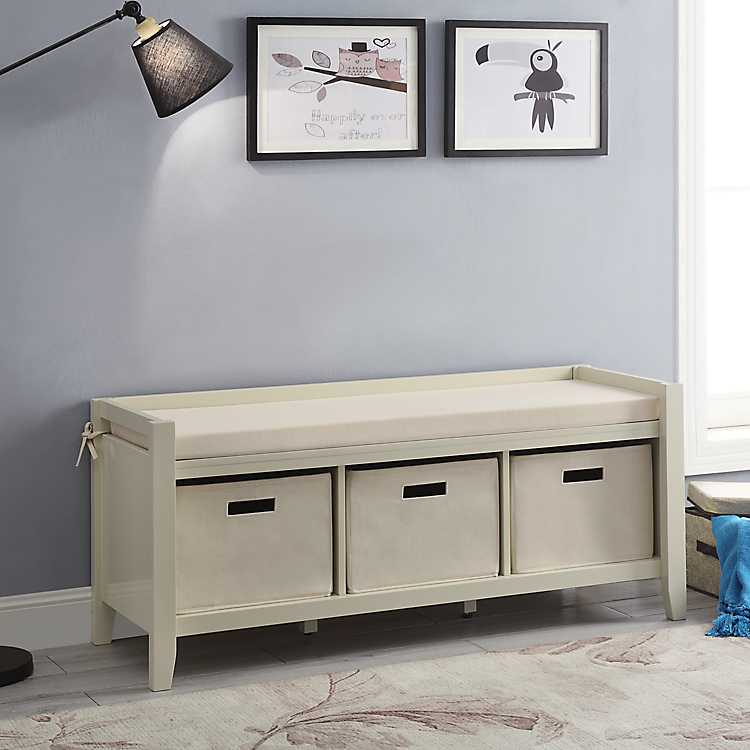 Lucy Cream Entryway Storage Bench With Baskets Kirklands