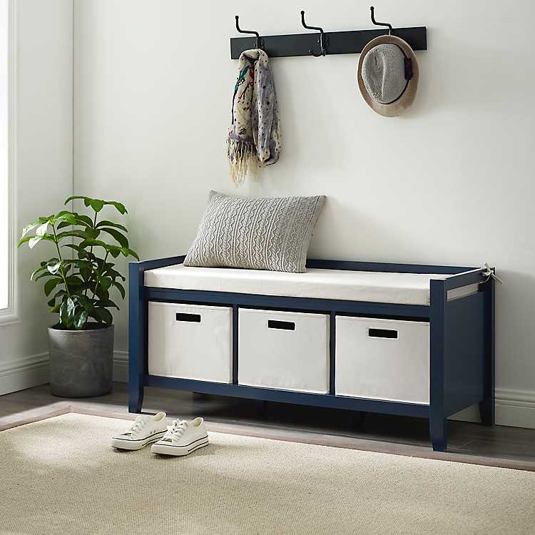 Lucy Navy Entryway Storage Bench With Baskets Kirklands