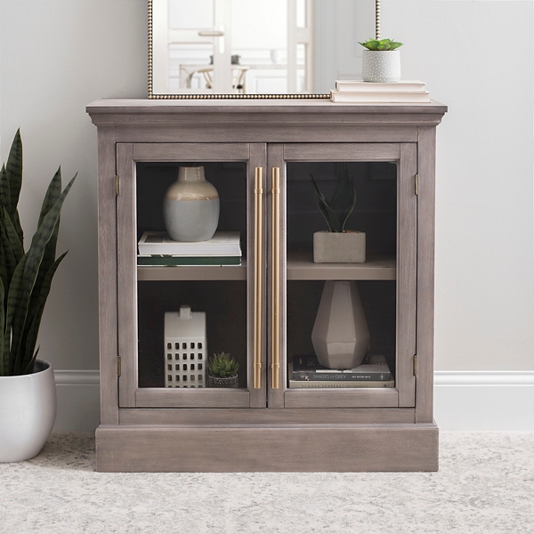 Gray Window 2 Door Cabinet With Bronze Handles Kirklands