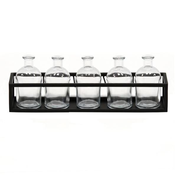 Glass 5 Pc Vase Set With Black Metal Carrier Kirklands