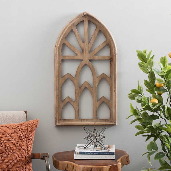 Natural Art Deco Wood Tone Arched Wall Plaque Kirklands