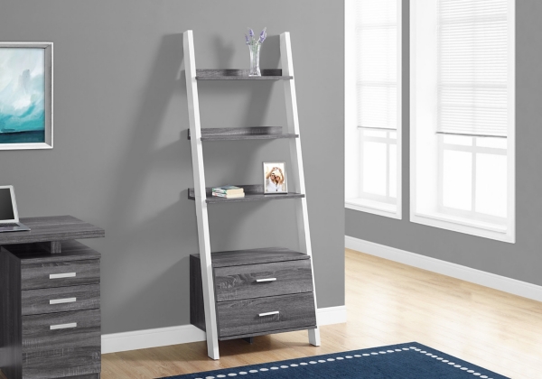 Gray And White Ladder Bookcase With 2 Drawers Kirklands