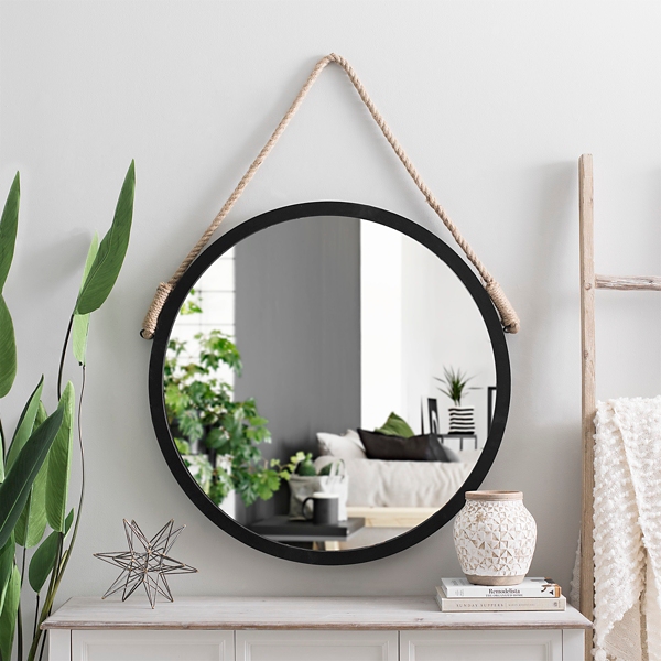 Round Wood Wall Mirror With Rope 32x35 75 In Kirklands