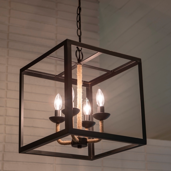 Open Cage Black Square Pendant Light