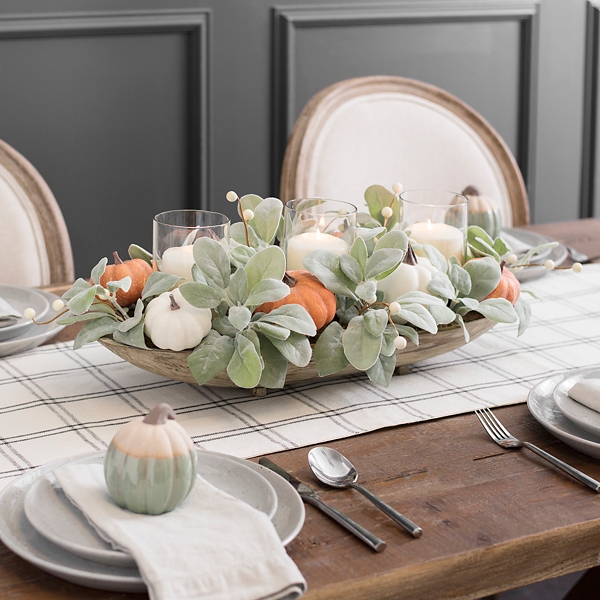 Lamb S Ear And Pumpkins Bowl Candle Centerpiece Kirklands