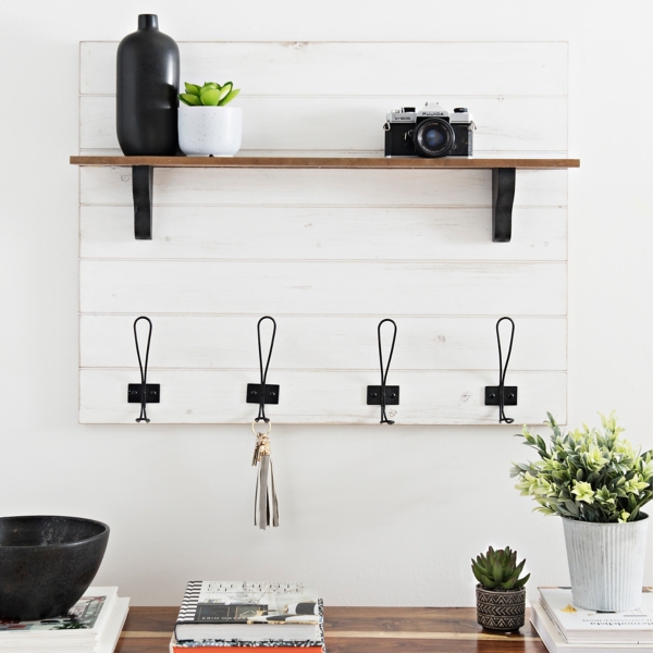 Faux Shiplap Entryway Wall Shelf With Hooks Kirklands