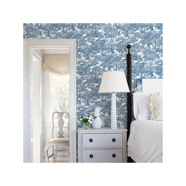 Blue Spinney Toile Wallpaper