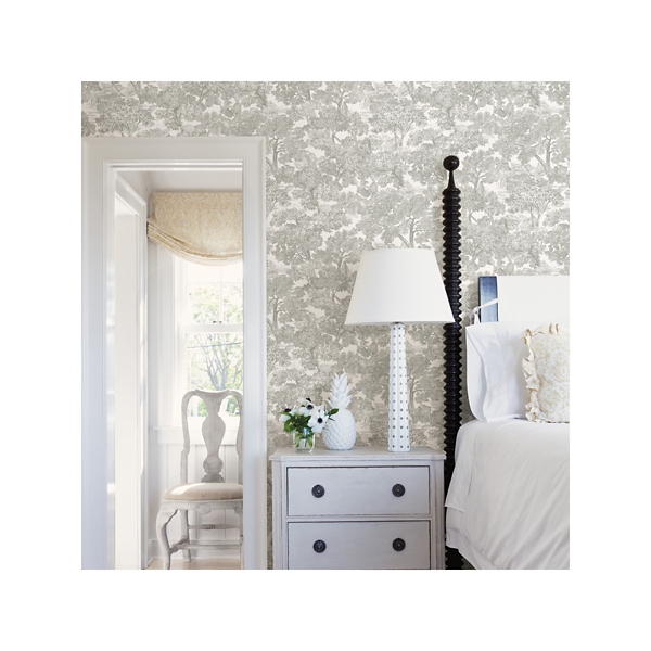 Gray Spinney Toile Wallpaper