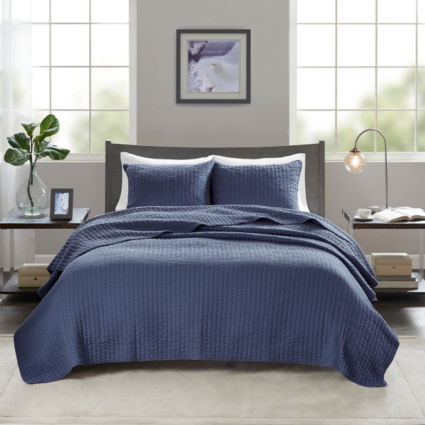 Navy Jaxson 2 Pc Reversible Twin Coverlet Set Kirklands