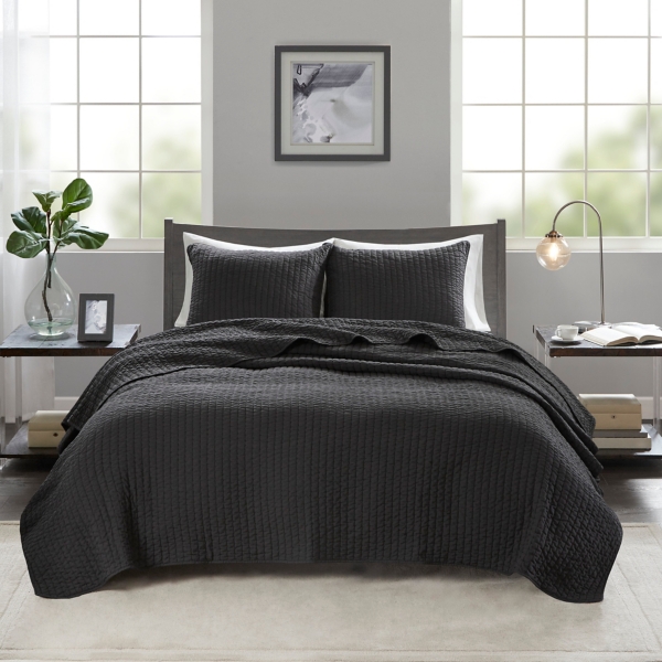 Black Jaxson 3 Pc Reversible Queen Coverlet Set Kirklands