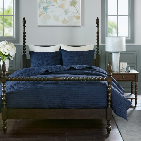 Navy Serene Quilted 3 Pc Queen Coverlet Set Kirklands